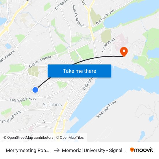 Merrymeeting Road Civic 96 to Memorial University - Signal Hill Campus map