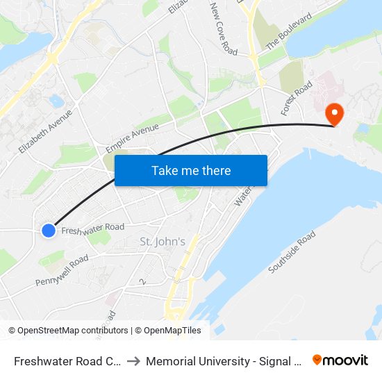 Freshwater Road Civic 190 to Memorial University - Signal Hill Campus map