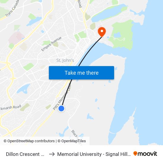 Dillon Crescent Civic 1 to Memorial University - Signal Hill Campus map