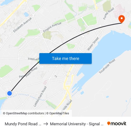 Mundy Pond Road Civic 25 to Memorial University - Signal Hill Campus map