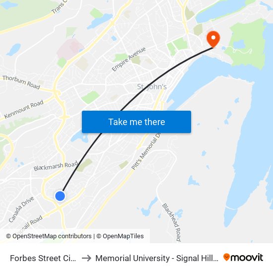 Forbes Street Civic 30 to Memorial University - Signal Hill Campus map