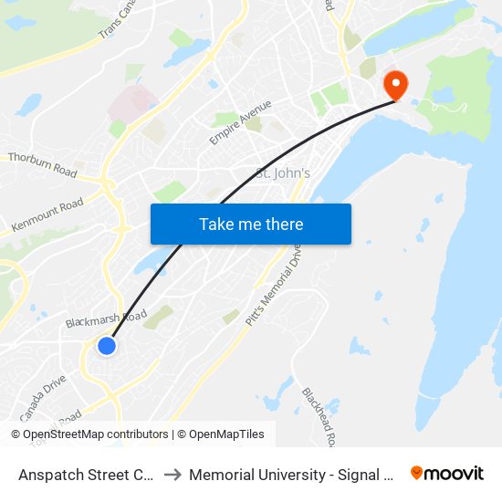 Anspatch Street Civic 281 to Memorial University - Signal Hill Campus map