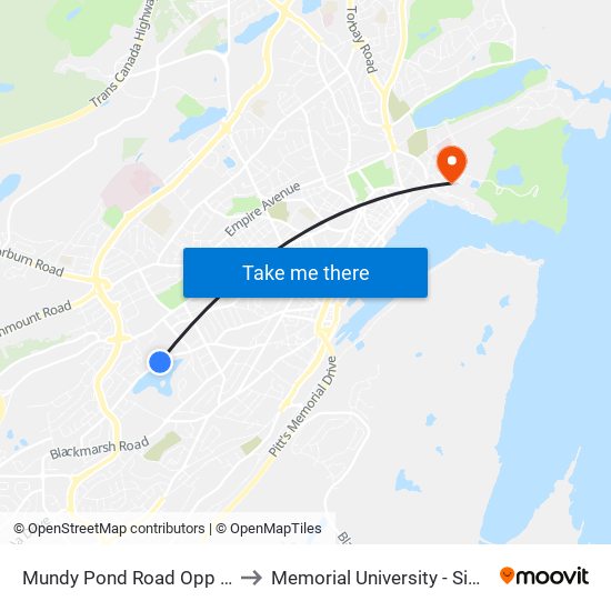 Mundy Pond Road Opp Saint Theresa's to Memorial University - Signal Hill Campus map