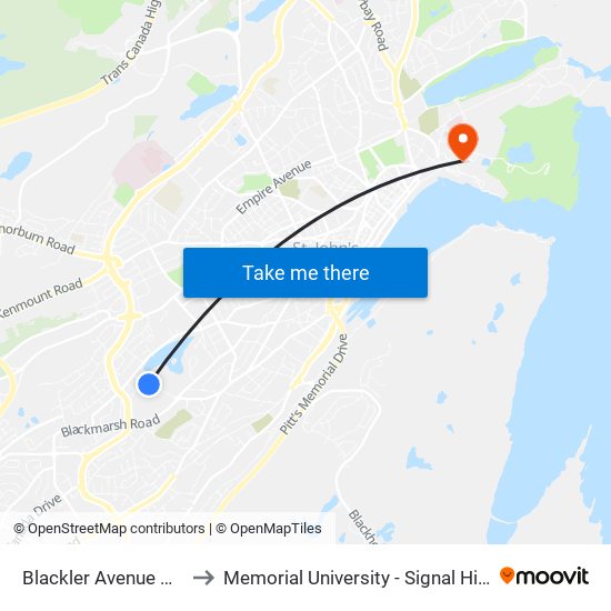 Blackler Avenue Civic 43 to Memorial University - Signal Hill Campus map