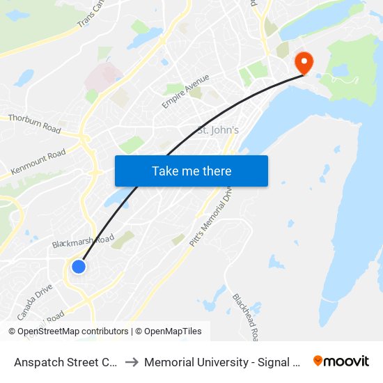 Anspatch Street Civic 264 to Memorial University - Signal Hill Campus map