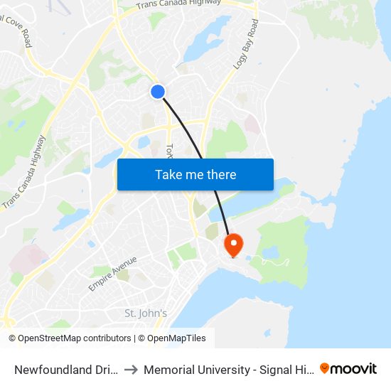 Newfoundland Drive 455 to Memorial University - Signal Hill Campus map