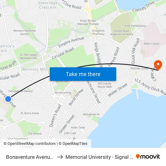 Bonaventure Avenue Civic 28 to Memorial University - Signal Hill Campus map