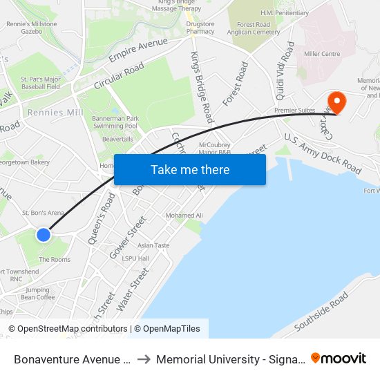 Bonaventure Avenue the Rooms to Memorial University - Signal Hill Campus map