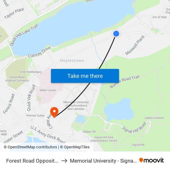 Forest Road Opposite Civic 200 to Memorial University - Signal Hill Campus map