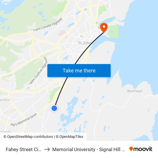 Fahey Street Civic 8 to Memorial University - Signal Hill Campus map