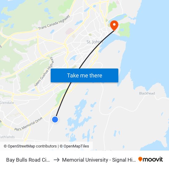 Bay Bulls Road Civic 242 to Memorial University - Signal Hill Campus map