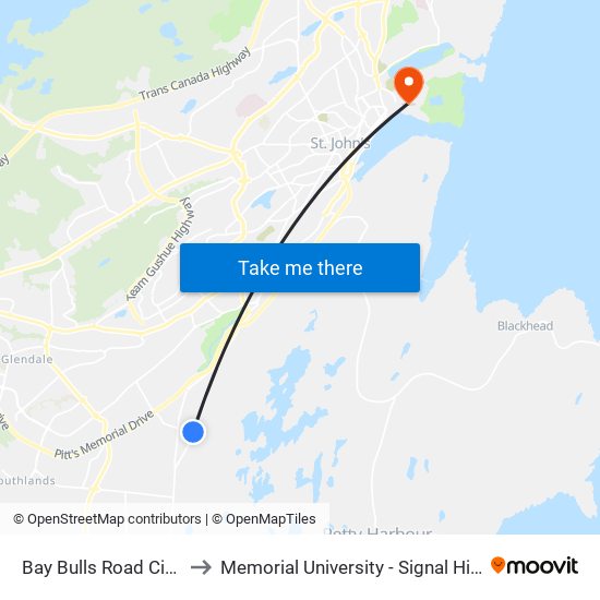 Bay Bulls Road Civic 282 to Memorial University - Signal Hill Campus map