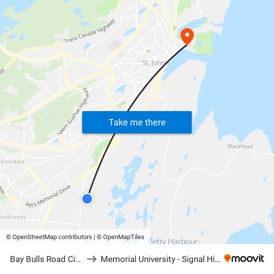 Bay Bulls Road Civic 312 to Memorial University - Signal Hill Campus map