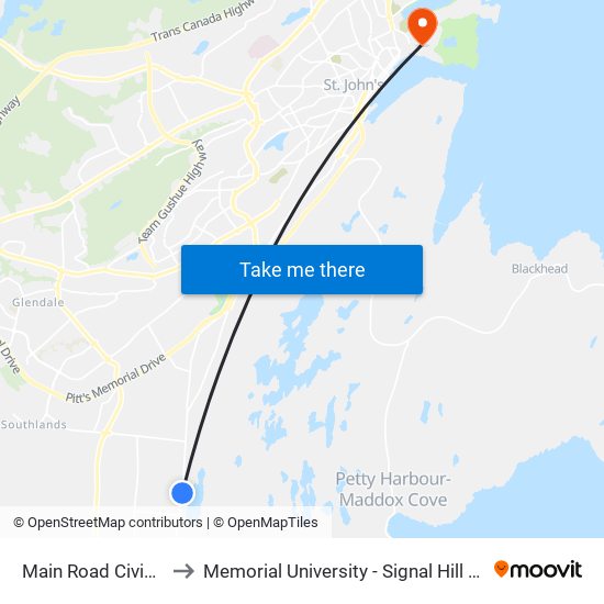 Main Road Civic 170 to Memorial University - Signal Hill Campus map