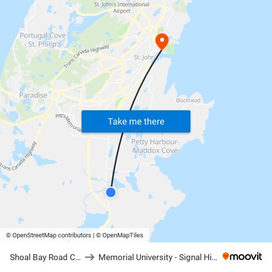 Shoal Bay Road Civic 70 to Memorial University - Signal Hill Campus map