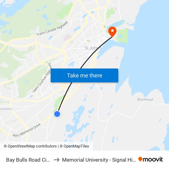 Bay Bulls Road Civic 129 to Memorial University - Signal Hill Campus map