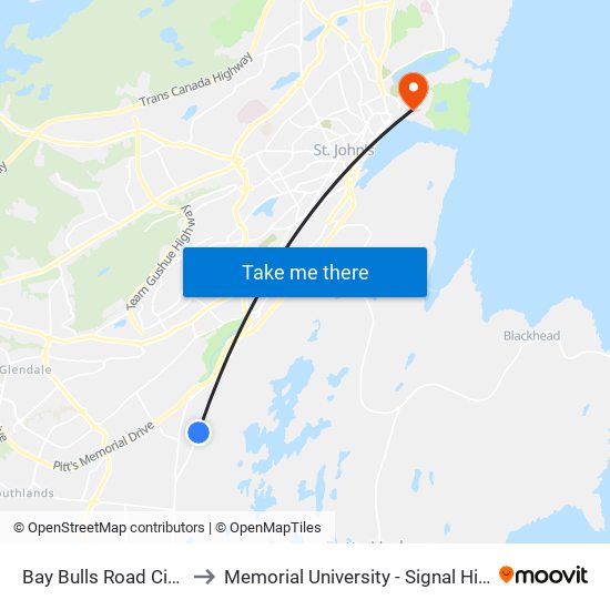 Bay Bulls Road Civic 219 to Memorial University - Signal Hill Campus map