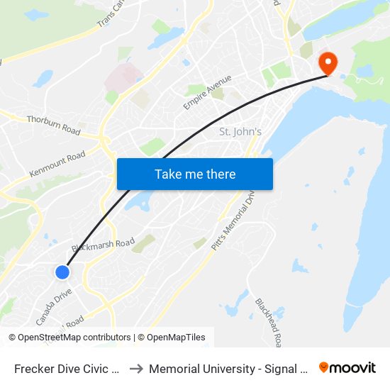 Frecker Dive Civic 32 Irving to Memorial University - Signal Hill Campus map