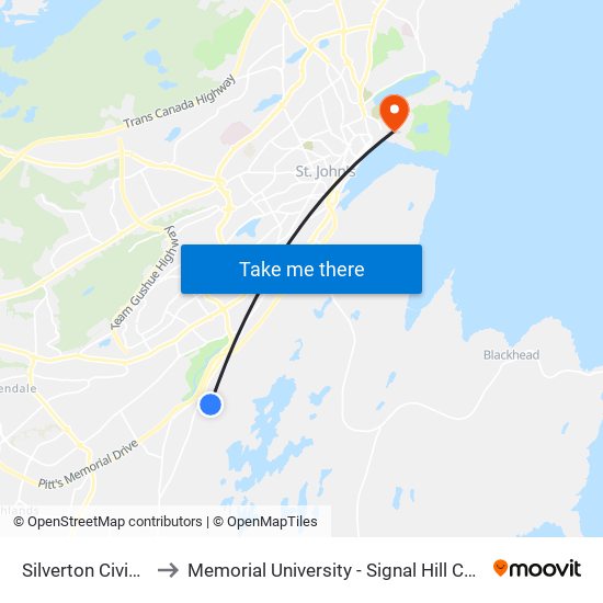 Silverton Civic 10 to Memorial University - Signal Hill Campus map