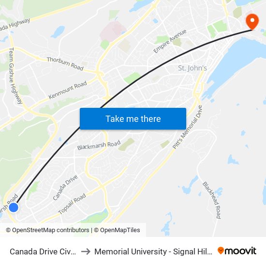 Canada Drive Civic 310 to Memorial University - Signal Hill Campus map