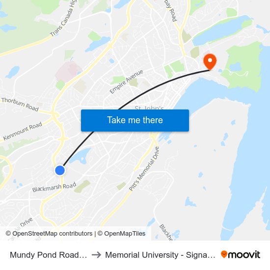 Mundy Pond Road Civic 201 to Memorial University - Signal Hill Campus map