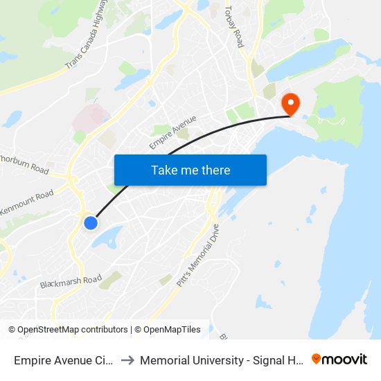 Empire Avenue Civic 428 to Memorial University - Signal Hill Campus map