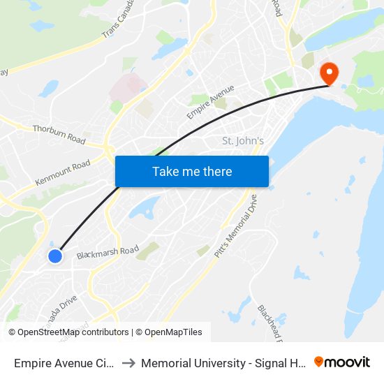 Empire Avenue Civic 690 to Memorial University - Signal Hill Campus map