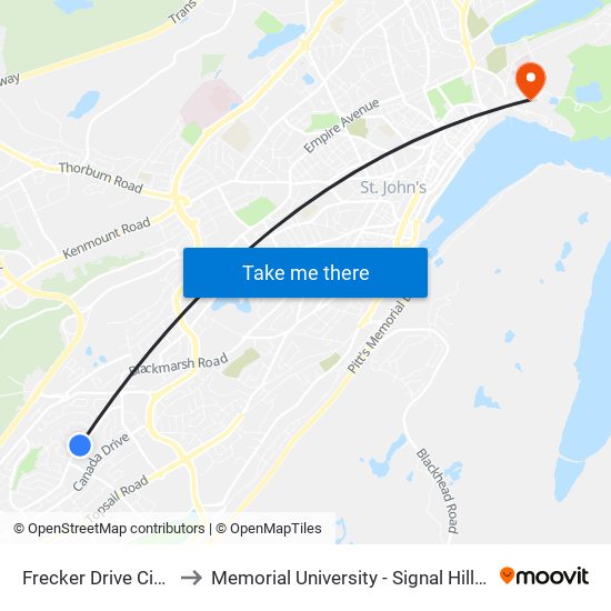 Frecker Drive Civic 91 to Memorial University - Signal Hill Campus map