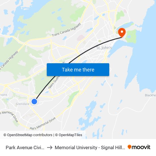 Park Avenue Civic 178 to Memorial University - Signal Hill Campus map