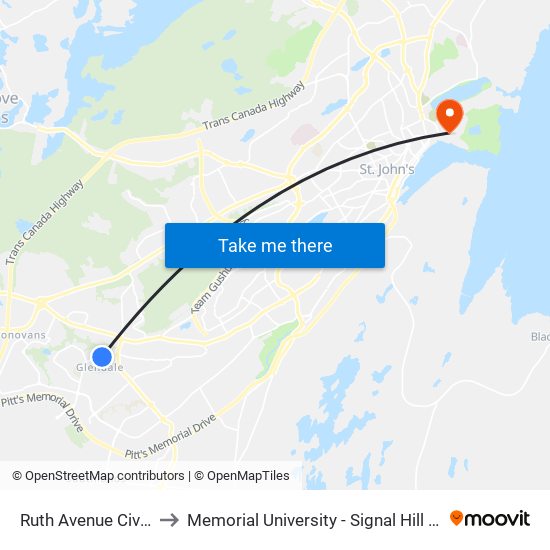 Ruth Avenue Civic 30 to Memorial University - Signal Hill Campus map