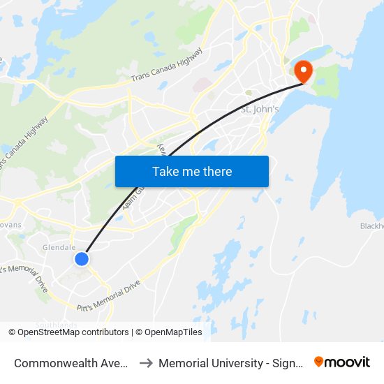Commonwealth Avenue Civic 86 to Memorial University - Signal Hill Campus map