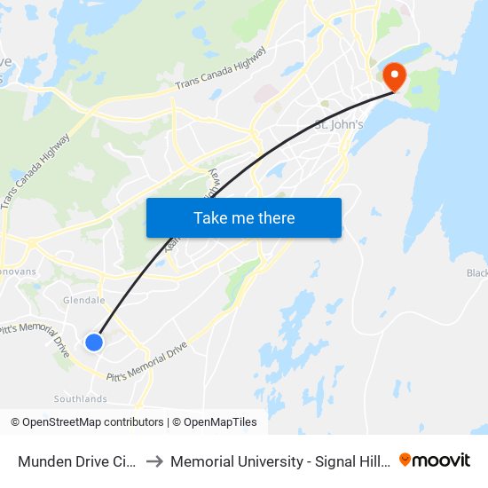 Munden Drive Civic 75 to Memorial University - Signal Hill Campus map