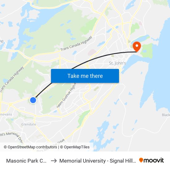 Masonic Park Court H to Memorial University - Signal Hill Campus map