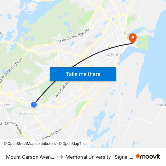 Mount Carson Avenue Civic 3 to Memorial University - Signal Hill Campus map