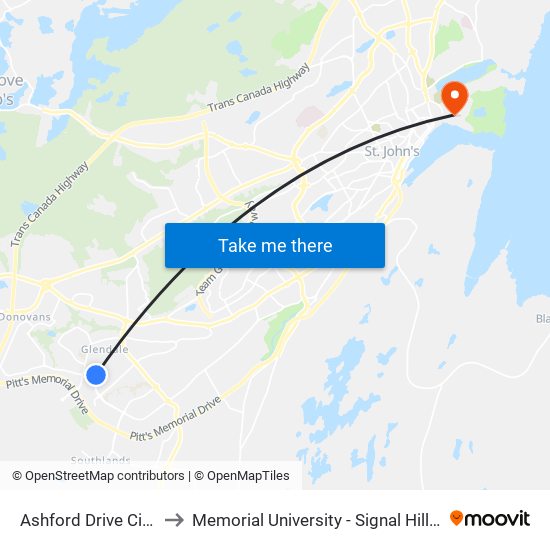 Ashford Drive Civic 41 to Memorial University - Signal Hill Campus map