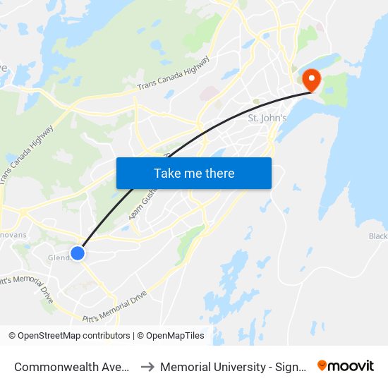 Commonwealth Avenue Civic 21 to Memorial University - Signal Hill Campus map