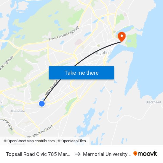 Topsail Road Civic 785 Mary Queen Of the World School to Memorial University - Signal Hill Campus map