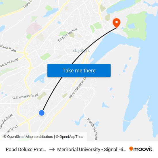 Road Deluxe Pratt Place to Memorial University - Signal Hill Campus map