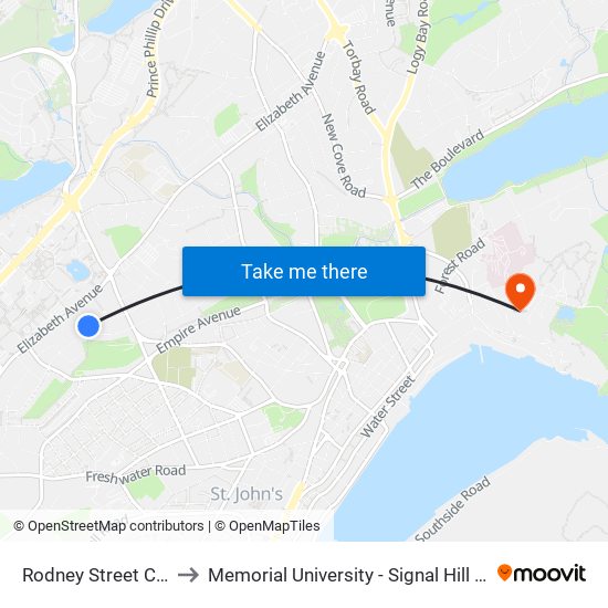 Rodney Street Civic 3 to Memorial University - Signal Hill Campus map