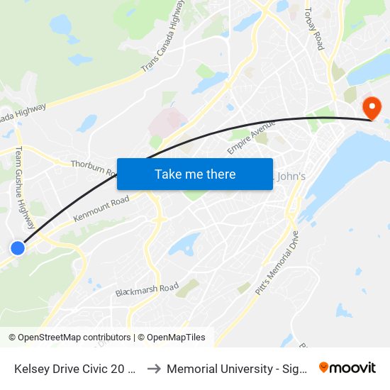 Kelsey Drive Civic 20 North Atlantic to Memorial University - Signal Hill Campus map