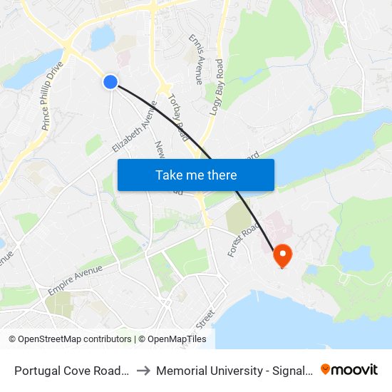 Portugal Cove Road Civic 130 to Memorial University - Signal Hill Campus map