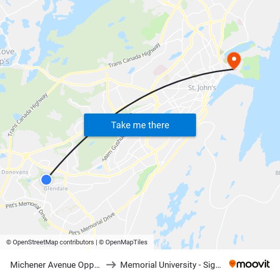 Michener Avenue Opposite Civic 21 to Memorial University - Signal Hill Campus map