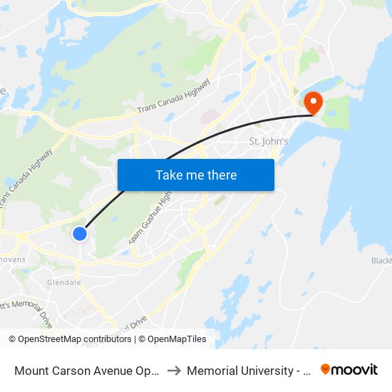 Mount Carson Avenue Opposite Masonic Drive to Memorial University - Signal Hill Campus map