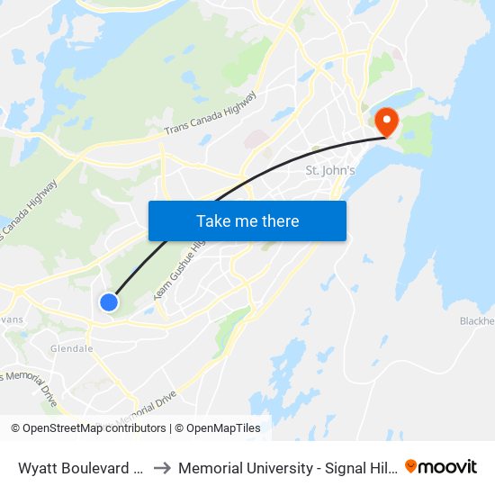 Wyatt Boulevard Civic 1 to Memorial University - Signal Hill Campus map