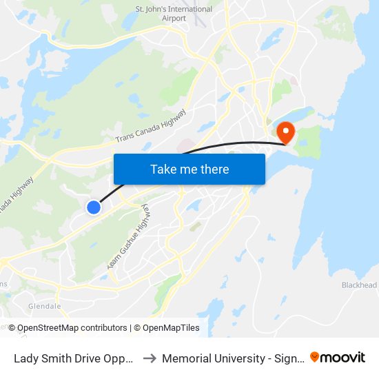 Lady Smith Drive Opposite Civic 73 to Memorial University - Signal Hill Campus map