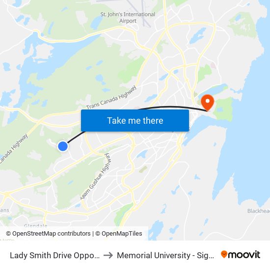 Lady Smith Drive Opposite Civic 157 to Memorial University - Signal Hill Campus map