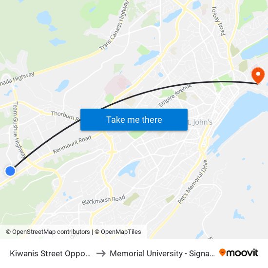 Kiwanis Street Opposite Civic 5 to Memorial University - Signal Hill Campus map