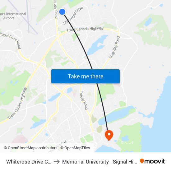 Whiterose Drive Civic 55 to Memorial University - Signal Hill Campus map