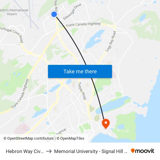 Hebron Way Civic 20 to Memorial University - Signal Hill Campus map