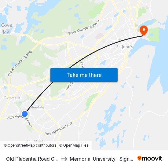 Old Placentia Road Cunard Place to Memorial University - Signal Hill Campus map